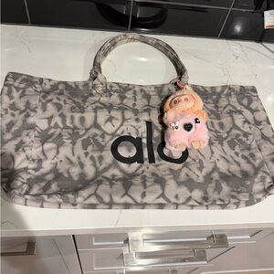 Alo Gray Tote Bag with Plush Keychain